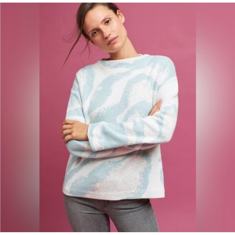 Sleeping on Snow Anthropologie Blue Cream Metallic Marble Knit Sweater Small